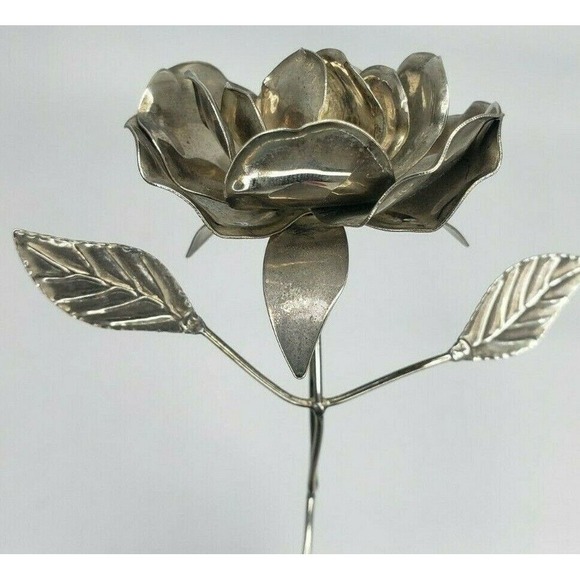 ๐ Vintage Handmade Silver Metal Rose Flower Floral Figurine Decor 4" ๐ - Picture 10 of 10